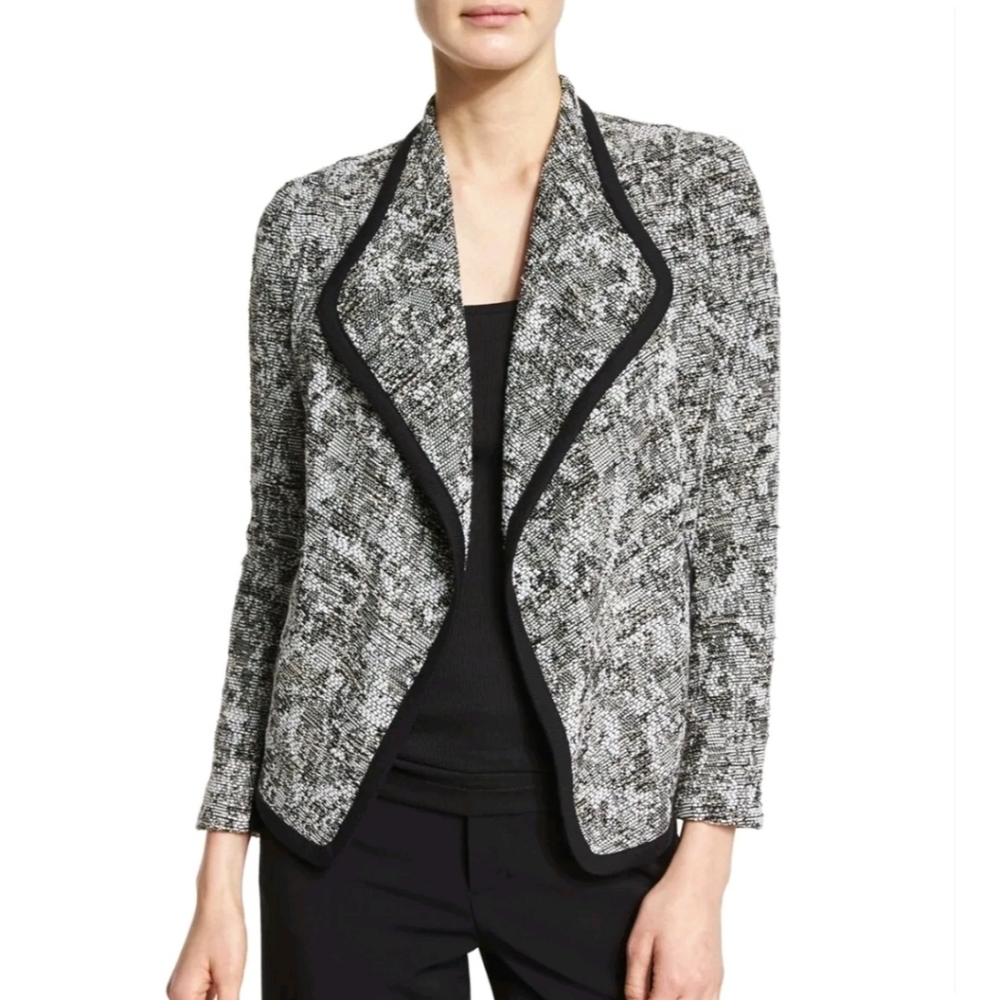 Vince Women's 2 Drape Front Boucle Blazer Jacket Open Front Woven Knit Pockets